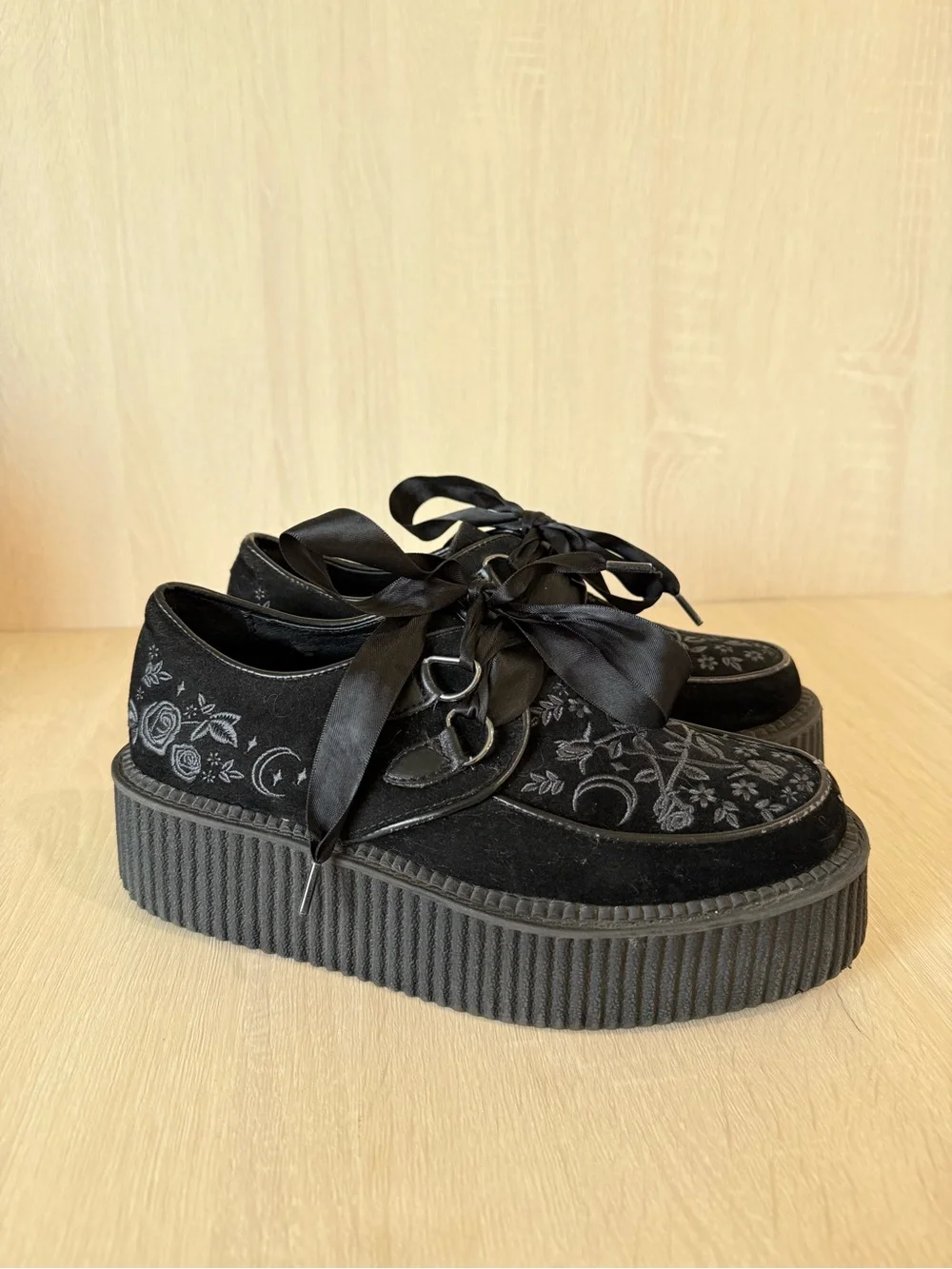 KILLSTAR Lucy Fairy Creepers Black Gothic Embroidered Platform Shoes Size US6